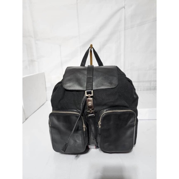 Authentic Gucci Vintage Leather-Trimmed Nylon Backpack Black - Picture 1 of 11
